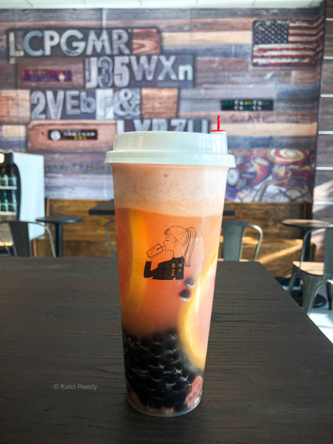 T-swirl Crepe’s seasonal Grapefruit Tea with Boba Pearls