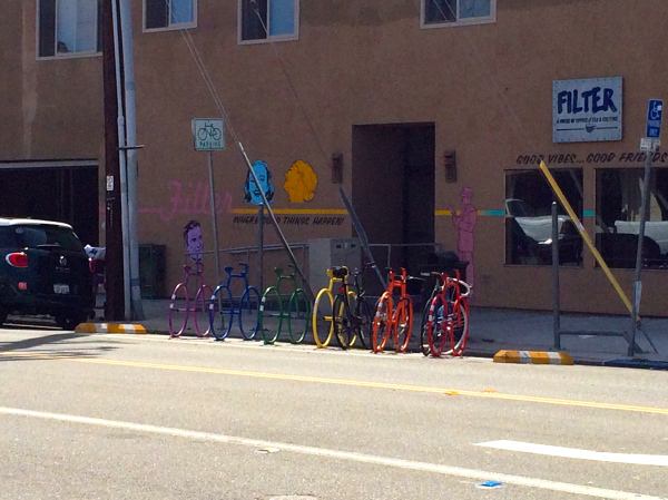 Rainbow bicycles in Hillcrest, San Diego, California
