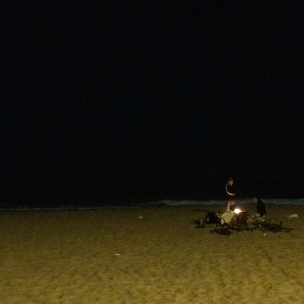 People having a bonfire at Mission Beach in San Diego, California
