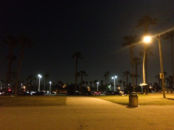 Mission Beach's boardwalk at night