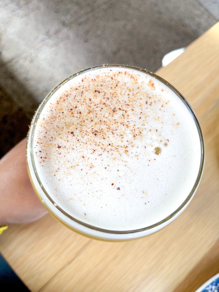 The top of a cocktail called "Whiskey Landing" sitting on the table. The cocktail is from Ada's on the River, which is a restaurant located in Old Town Alexandria, Virginia