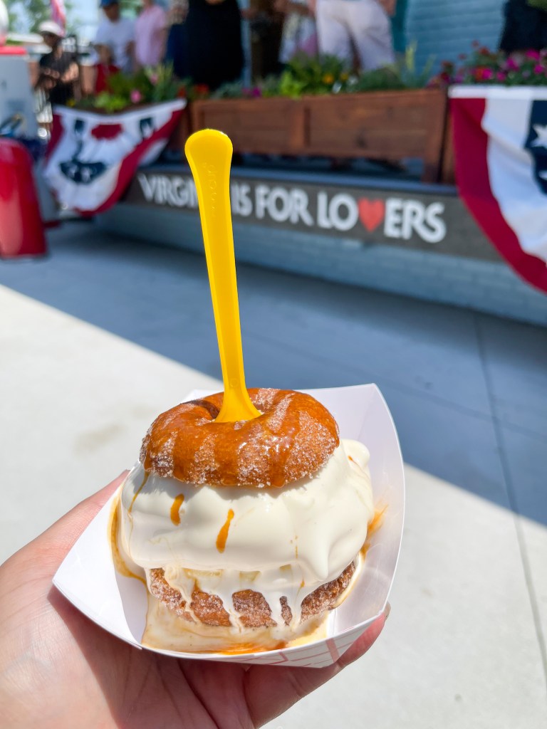 Apple Cider Donut with frozen vanilla custard from Goodies Frozen Custard & Treats, an ice cream shop in Alexandria, Virginia