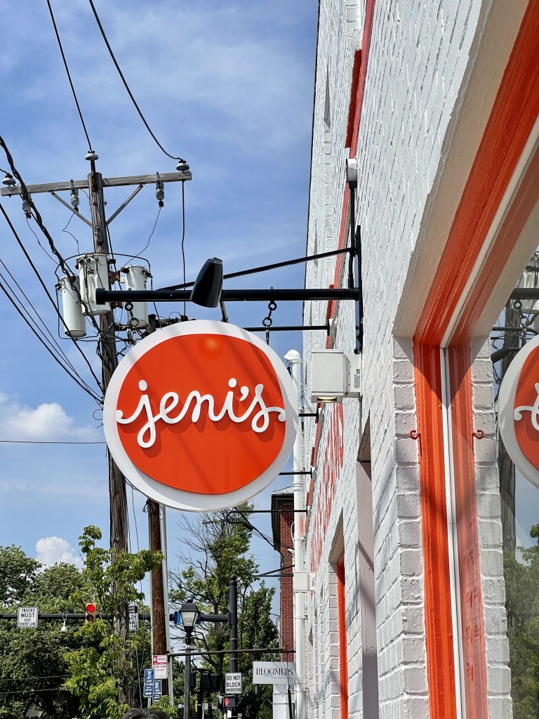 A Jeni's Splendid Ice Creams sign at the Alexandria, Virginia location