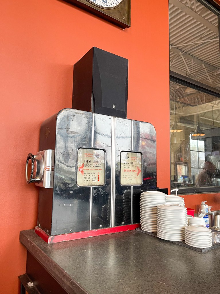A coffee grinder on the countertop at Swing's Coffee