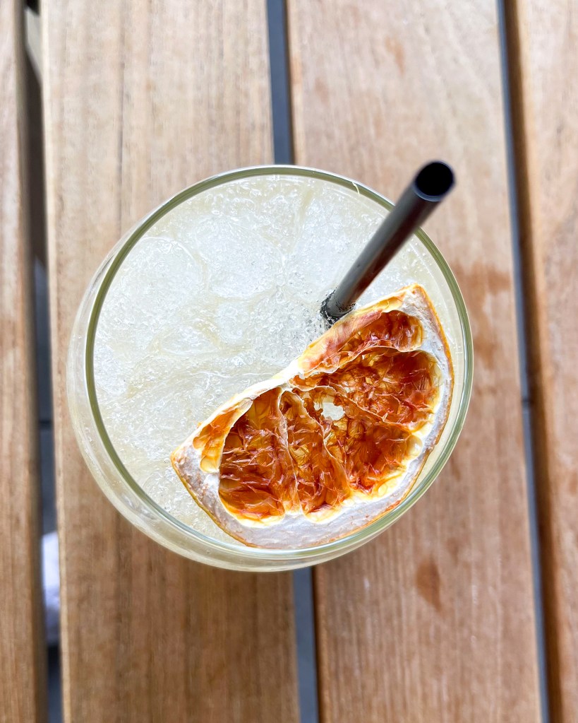 the top of the Birds and the Bees cocktail from Branch & Bird, a restaurant in Fort Worth, Texas